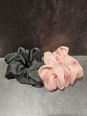 Scrunchies Set Of 2 Chiffon/Silky Black & Blush Pink